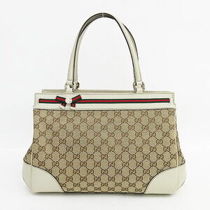 GUCCI GG Tote Bag Shelly Beige Canvas Leather